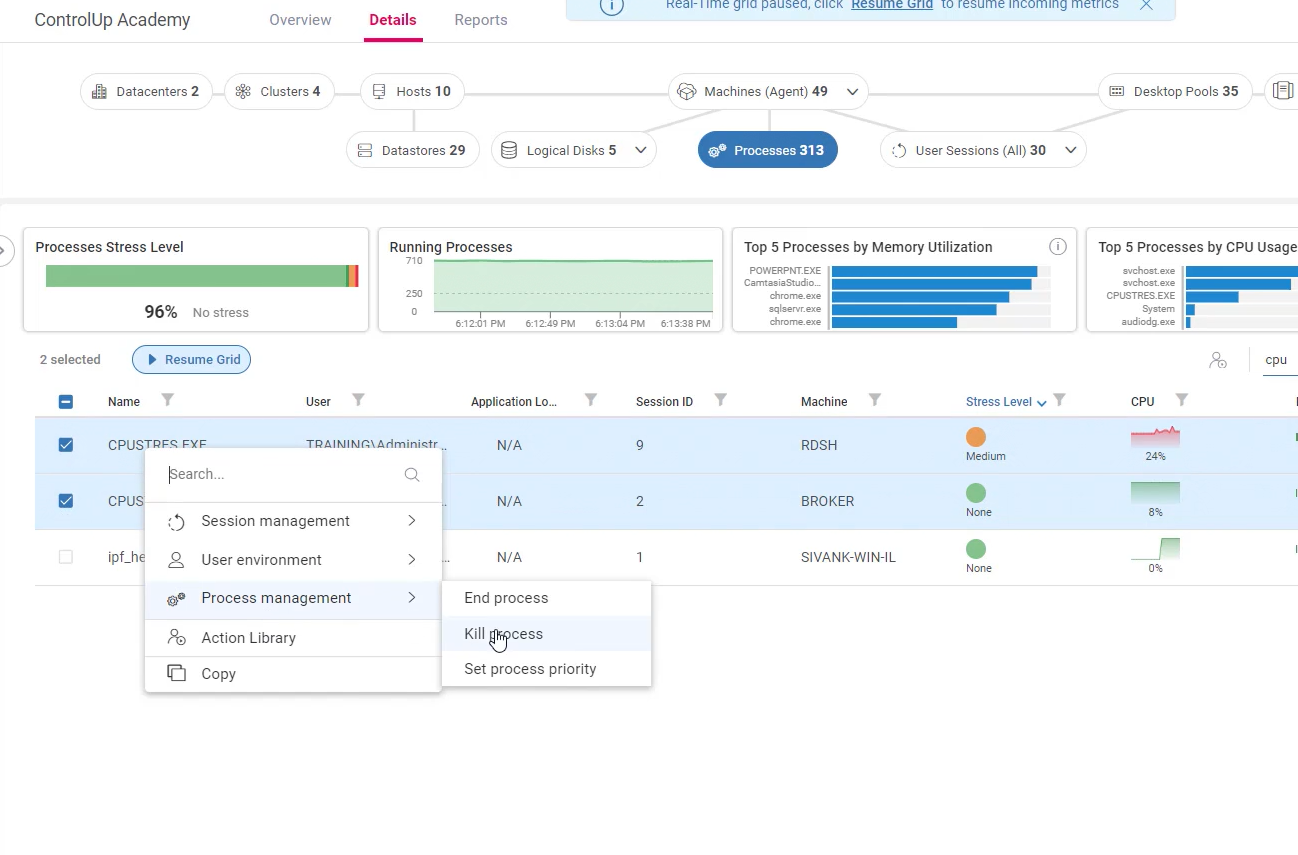 Dex Process Killing a Process in DEX - ControlUp Academy